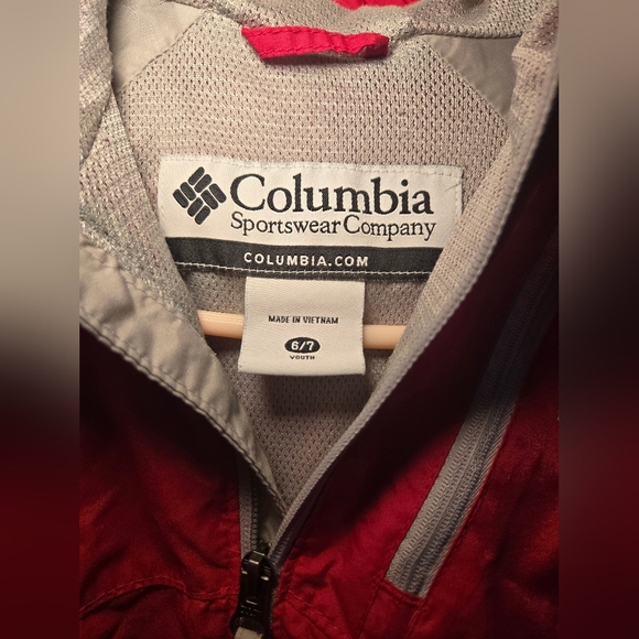 COLUMBIA Rain Wind Breaker Lightweight Jacket Kids Size 6/7 Red Zipper - Picture 5 of 6